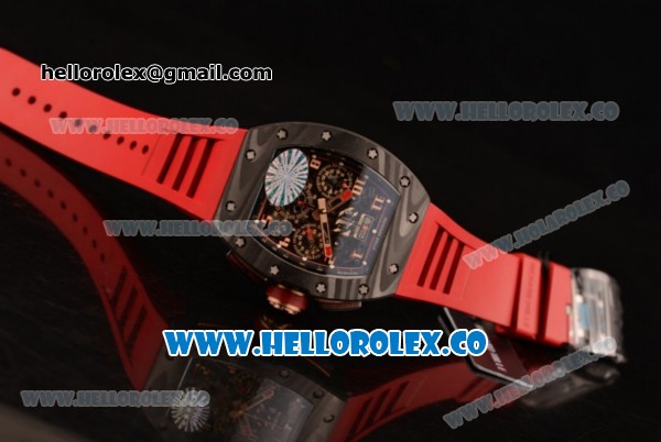 Richard Mille RM 11-02 Swiss Valjoux 7750 Automatic Carbon Fiber Case with Skeleton Dial and Red Rubber Strap - Click Image to Close